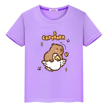 t shirt for kids boy10year Capybara print 100%Cotton anime Short y2k one piece Capybara Cute Tees Tops pride tshirt girl clothes
