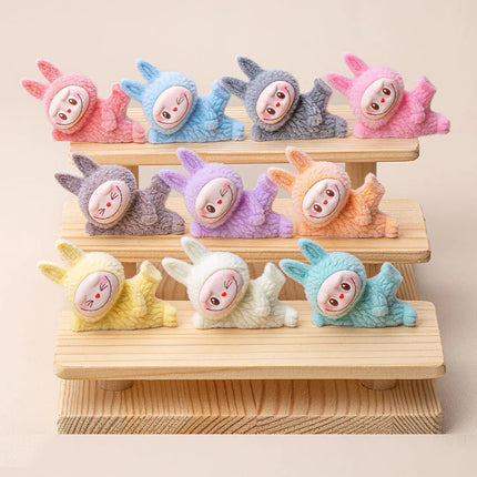 Mini Labubu Lying On The Side Doll Macaron Anime Figurine Model Ornament Cute Blind Bag Keychain Pendant Mini Ornament Kid Gifts