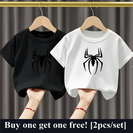 2pcs/Set Summer Boys Cotton T Shirt Two Piece Set Cartoon Spider Kids Casual Outfits Child Best Friend Short Sleeved Party Tops