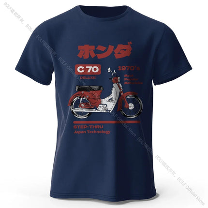 Japanese Retro Motorcycle Print 100% Cotton T-Shirt, Soft & Breathable Round Neck Short Sleeve Tee, Unisex Vintage Style