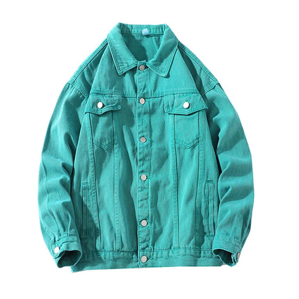 Fashion Casual Denim Jacket Men, Single-breasted Square Collar Long-sleeved Coat, Blue, Green, Gray, Black, Yellow, White,Purple