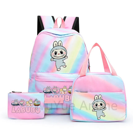 3Pcs/set Cartoon Printed Backpack with Lunch Bag Pencil Case Boy Girl Knapsack Teenage Student Large Capacity Colorful Bookbag