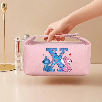 Disney Stitch Fashion Makeup Pouch for Women Anime High-capacity Cosmetic Bag Cartoon Letter A-Z Portable Handbag Washing Bags