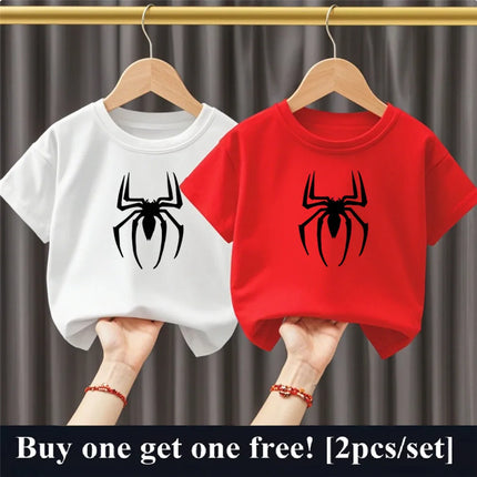 2pcs/Set Summer Boys Cotton T Shirt Two Piece Set Cartoon Spider Kids Casual Outfits Child Best Friend Short Sleeved Party Tops
