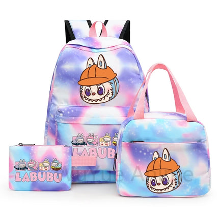 3Pcs/set Cartoon Printed Backpack with Lunch Bag Pencil Case Boy Girl Knapsack Teenage Student Large Capacity Colorful Bookbag