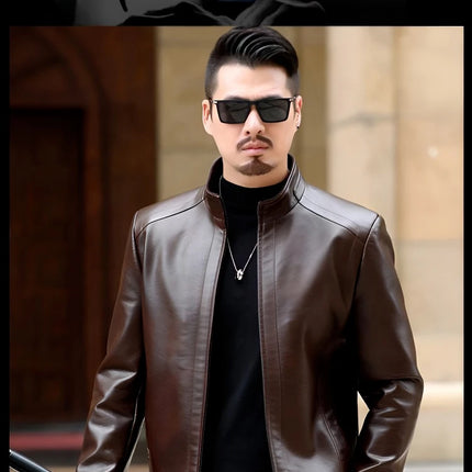 Men's Leather Jacket Spring Autumn Casual Standing Collar Highend Stylish Coats Young Trendy Slim Motorcycle Punk Gothic Jacket