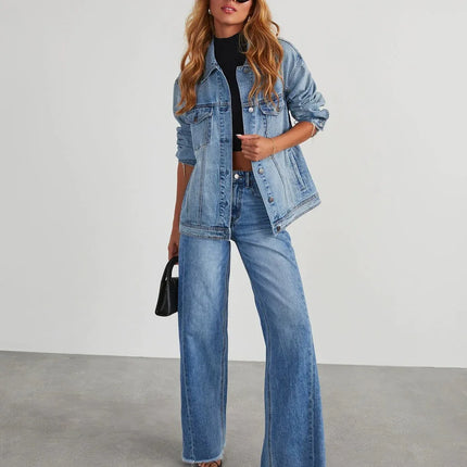 Spring Summer New Women's Clothing Solid Color Loose Wide Leg Side Seam Stitching Frayed Hem Jeans