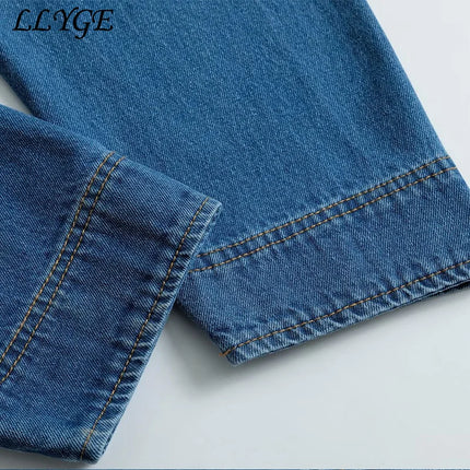 Casual Women's Polo Collar Denim Jacket Loose Long Sleeve Zipper Female Pullovers 2025 Spring Lady Fashion All-match Outwear