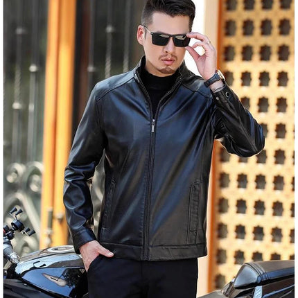 Men's Leather Jacket Spring Autumn Casual Standing Collar Highend Stylish Coats Young Trendy Slim Motorcycle Punk Gothic Jacket
