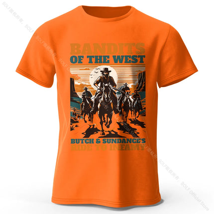 Men's Bandits of The West Printed T-Shirt 100% Cotton Oversized Street Graphic Tees for Men Women Summer Tops