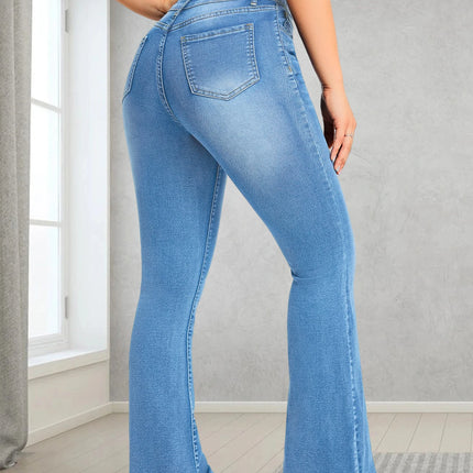 Ladies' high waisted elastic flared jeans