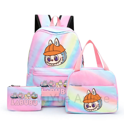 3Pcs/set Cartoon Printed Backpack with Lunch Bag Pencil Case Boy Girl Knapsack Teenage Student Large Capacity Colorful Bookbag