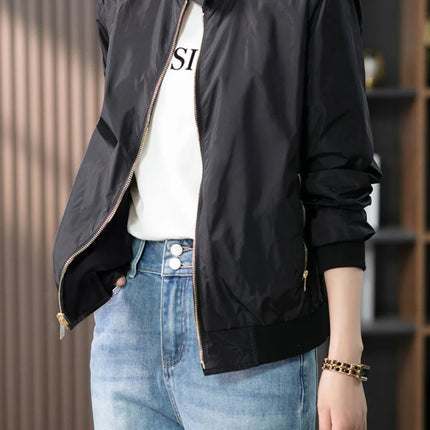 Baseball Aviator Coat Woman Zip-up Black Spring Autumn Plain Bomber Jacket for Women 2025 Trend Fashion High Quality Long Sleeve
