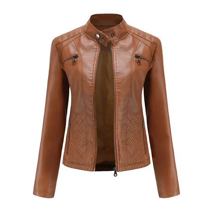 Faux Leather Jacket Women 2025 Spring Autumn Coat Moto Biker Zipper Jacket Woman Outerwears Black Brown Red Pink Coffee XS XXL