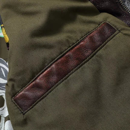 New Men's Genuine Leather Jacket Vintage Stone Milled Top Layer Cowhide Bomber Jacket A2 Brown Men's Calfskin Motorcycle Jacket