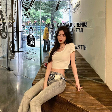 Womens Jeans Flared Trousers Blue Woman Pants Bell Bottom Skinny Slim Fit Low Rise Waist Flare with Pockets Wide Leg Grunge Y2k