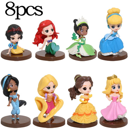 8pcs Disney high quality 8Pcs/Set Kawaii Q Snow White Princess Action Figure Ariel Belle Rapunzel Mermaid Toys Models Girls gift