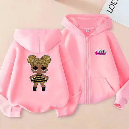 Anime printed pink Sweatshirt children's zipper hoodie girl red Black top outerwear casual fashion clothing Spring Autumn