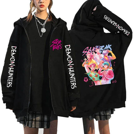 Hot Movie Kpop Demon Hunters Saja Boys Tigers Zip Up Hoodies Women Men Funny Zipper Sweatshirts Y2k Clothes Mange Vintage Hoody