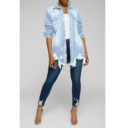 Women Jeans Jackets Spring Summer Ripped Denim Vintage Casual Denim Jacket Long Sleeve Female Chic Coat Streetwear 2024