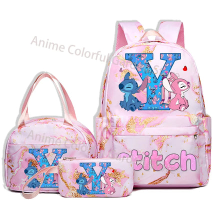 3pcs Disney Stitch Backpack Pencil Case Lunch Bag Set Students Fashion Schoolbag Pen Bag Bento Pouch Suit Anime School Supplies