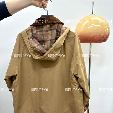 B@r X Ships Joint Japanese Unwaxed Jacket Red Plaid Sleeves Women's Hooded Jacket Loose