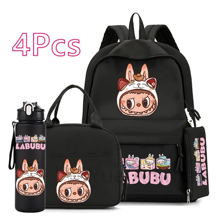 4Pcs/set Cute printed Backpack 750Ml Outdoor Sports Water Bottle Girl Boy Student Schoolbag Child Kid Large Capacity Bookbag