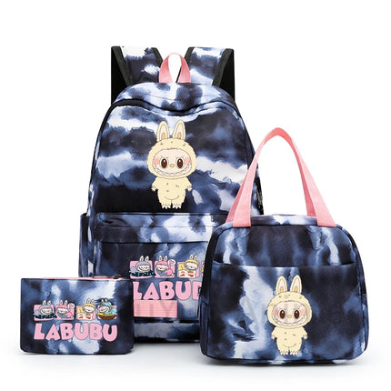 3Pcs/set Cartoon Printed Backpack with Lunch Bag Pencil Case Boy Girl Knapsack Teenage Student Large Capacity Colorful Bookbag
