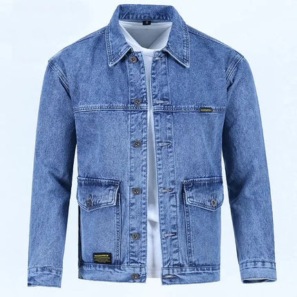 Male Jean Coats Blue Button Men's Denim Jacket Autumn Cheap Price Stylish New in Y2k One Piece of Fabric Low Cost Cowgirl Size L