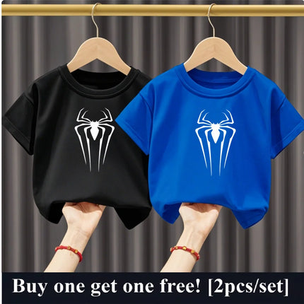 2pcs/Set Summer Boys Cotton T Shirt Two Piece Set Cartoon Spider Kids Casual Outfits Child Best Friend Short Sleeved Party Tops