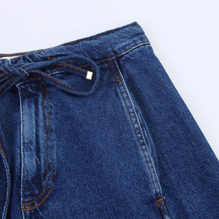 TRAFZA Vintage Casual Chic Women Cowboy Suit Zipper Loose Jackets Long Pockets Pants Fashion 2025 Spring Summer Denim Suits