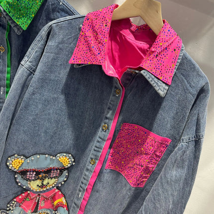 2025 Early Spring New Korean Version Temperament Color Matching Denim Splicing Shirt Fashion Loose Long Sleeve Jackets for Women