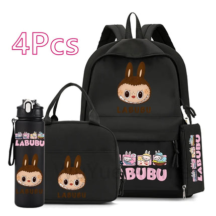 4Pcs/set Cute printed Backpack 750Ml Outdoor Sports Water Bottle Girl Boy Student Schoolbag Child Kid Large Capacity Bookbag