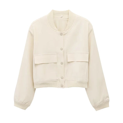 TRAF Women's Bomber Jacket 2025 Fashion Long Sleeve Casual New In Outerwears Chic Tops With Pockets Jackets Coat