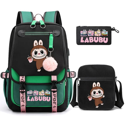 3Pcs/set Cartoon Printed Backpack with Shoulder Bag Pencil Case Bookbag Teenager Kid Student Boy Girl Schoolbag Colorful Bagpack