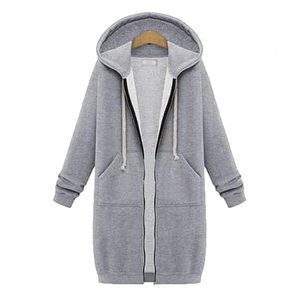 Solid Color Side Pockets Jacket Hoodie Long Sleeve Zipper Closure Drawstring Hooded Sweatshirt Ladies Clothing