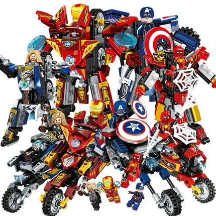 NEW Disney Superhero Transforming Mecha Motorcycle 2 in 1 Building Blocks Sets Movie Avengers Model Bricks Kit Kids Toys Gift
