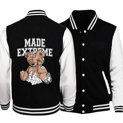 Made Extreme Broken Teddy Bear Doll Printing Coat Autumn Casual Man Outerwear Loose Jackets Warm Comfortable Neutral Streetwear