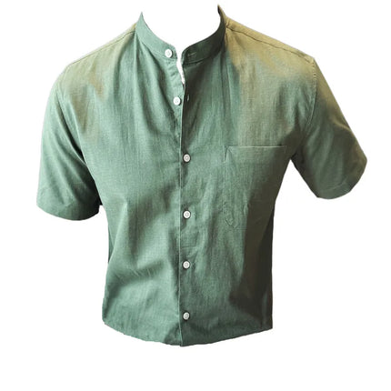Summer New Chinese Style Linen Cotton Shirts Men's Standing Collar Short Sleeved Thin Breathable Shirt Tops Streetwear 4XL-M