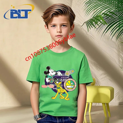 Disney Mickey Mouse and Friends print kids T-shirt pure cotton short-sleeved green top cartoon children's clothing for boys