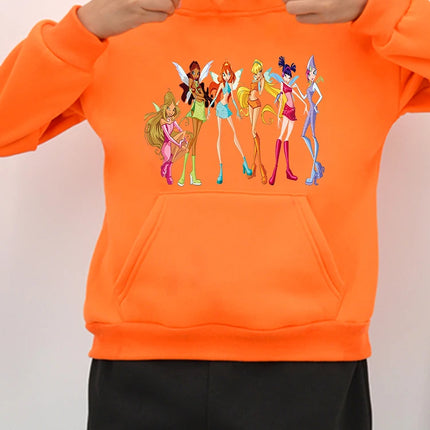 Winx print anime hoodie Fleece Sweatshirt Pullover y2k sudadera jacket Winx hoodies kids clothes girls boys clothing girl outfit