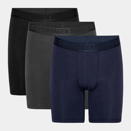 3 par bambus underbukser med lange ben sort - navy - grå