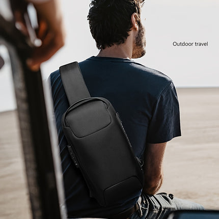 1pc Men's Waterproof Chest Bag With USB Charging Hole And Lock, Simple Trendy Crossbody Bag, Ideal Gift