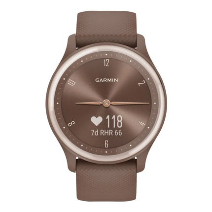 Garmin vívomove Sport - Cocoa with peach-gold accents - Smart watch with band - Silicone - Wrist size: 125-190mm - Monochrome - Bluetooth, ANT+ - 19g