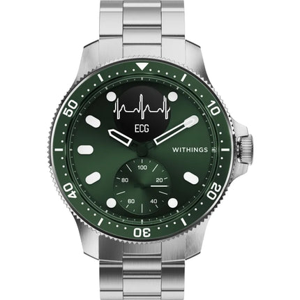 Withings ScanWatch Horizon - Special Edition - 43mm - Green - Hybrid Smartwatch with Oyster Metal Link Bracelet - Stainless Steel - Monochrome - Bluetooth - 76g