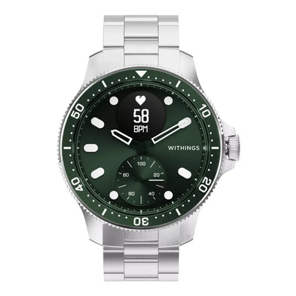 Withings ScanWatch Horizon - Special Edition - 43mm - Green - Hybrid Smartwatch with Oyster Metal Link Bracelet - Stainless Steel - Monochrome - Bluetooth - 76g
