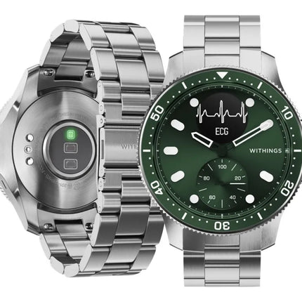 Withings ScanWatch Horizon - Special Edition - 43mm - Green - Hybrid Smartwatch with Oyster Metal Link Bracelet - Stainless Steel - Monochrome - Bluetooth - 76g
