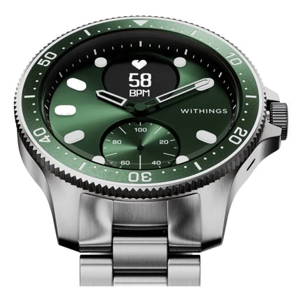 Withings ScanWatch Horizon - Special Edition - 43mm - Green - Hybrid Smartwatch with Oyster Metal Link Bracelet - Stainless Steel - Monochrome - Bluetooth - 76g