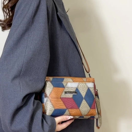 Rhombus Pattern Crossbody Bag, Bohemian Style Shoulder Bag
