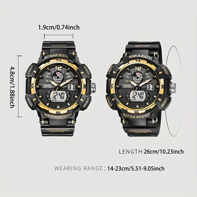 SMAEL Top Luxury Brand Men's Watch Rubber LED Digital Watch Waterproof Double Time Display Quartz Wristwatch Stopwatch Male Clock